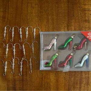 Kurt Adler High Heel 6 Christmas Ornaments & 15 Crystal Ornament Hooks